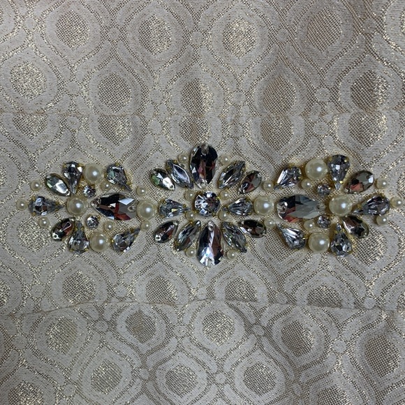 Eliza J Fit-n-Flare Gold Thread Jacquard Dress with‎ Rhinestones - Picture 4 of 7